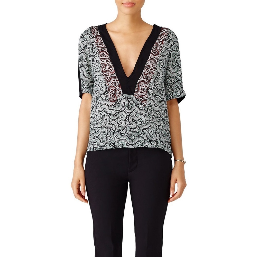 ALC Printed Lilias Silk Deep V Top
